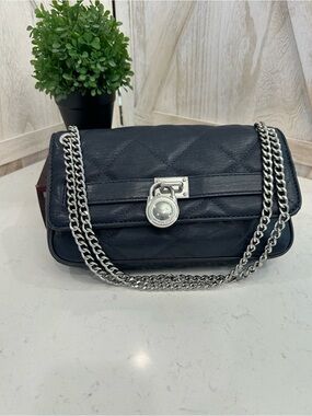 Michael Kors Black Quilted Shoulder Bag with Silver Chain